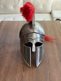 ANCIENT GREEK CORINTHIAN HELMET WITH RED PLUME