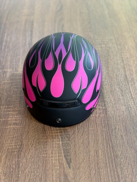 BLACK WITH PINK FLAMES - HELMET XXL